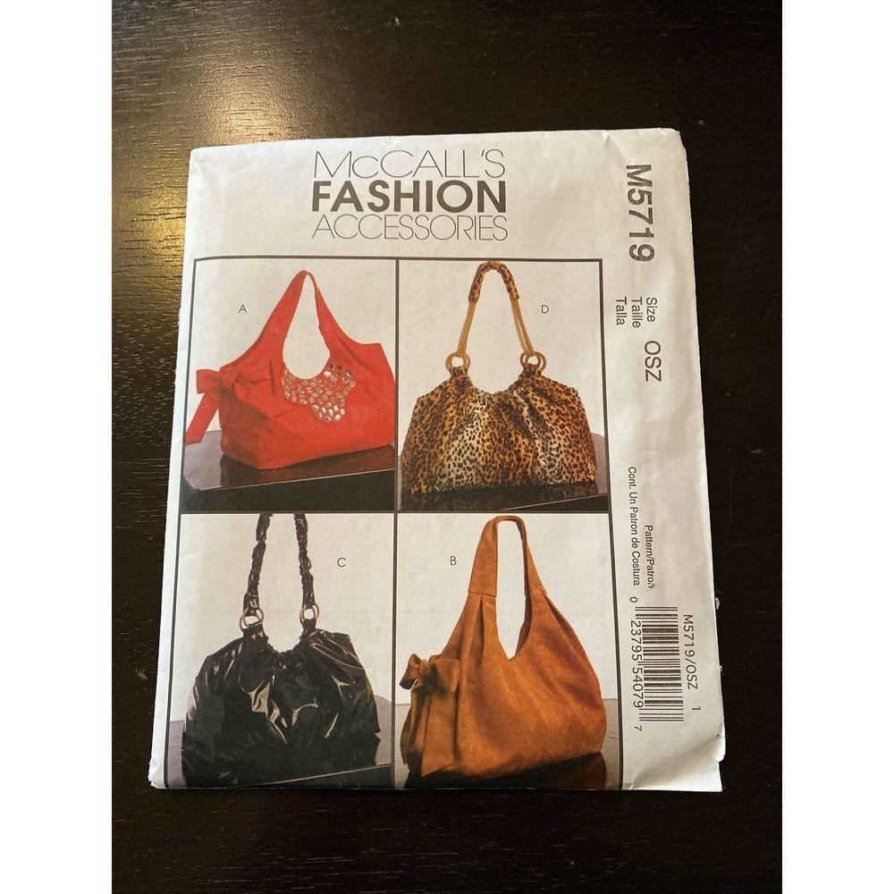 UNCUT McCall’s Fashion Accessories M5719 Hobo Bags Sewing Pattern 4 Styles